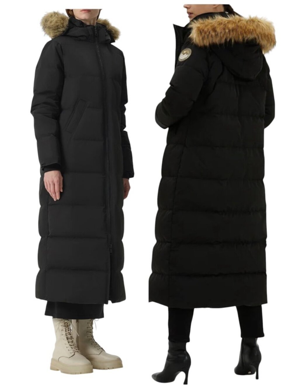 Fitouch Waukee Long Down Parka Black Fur Hood Coat L NWT